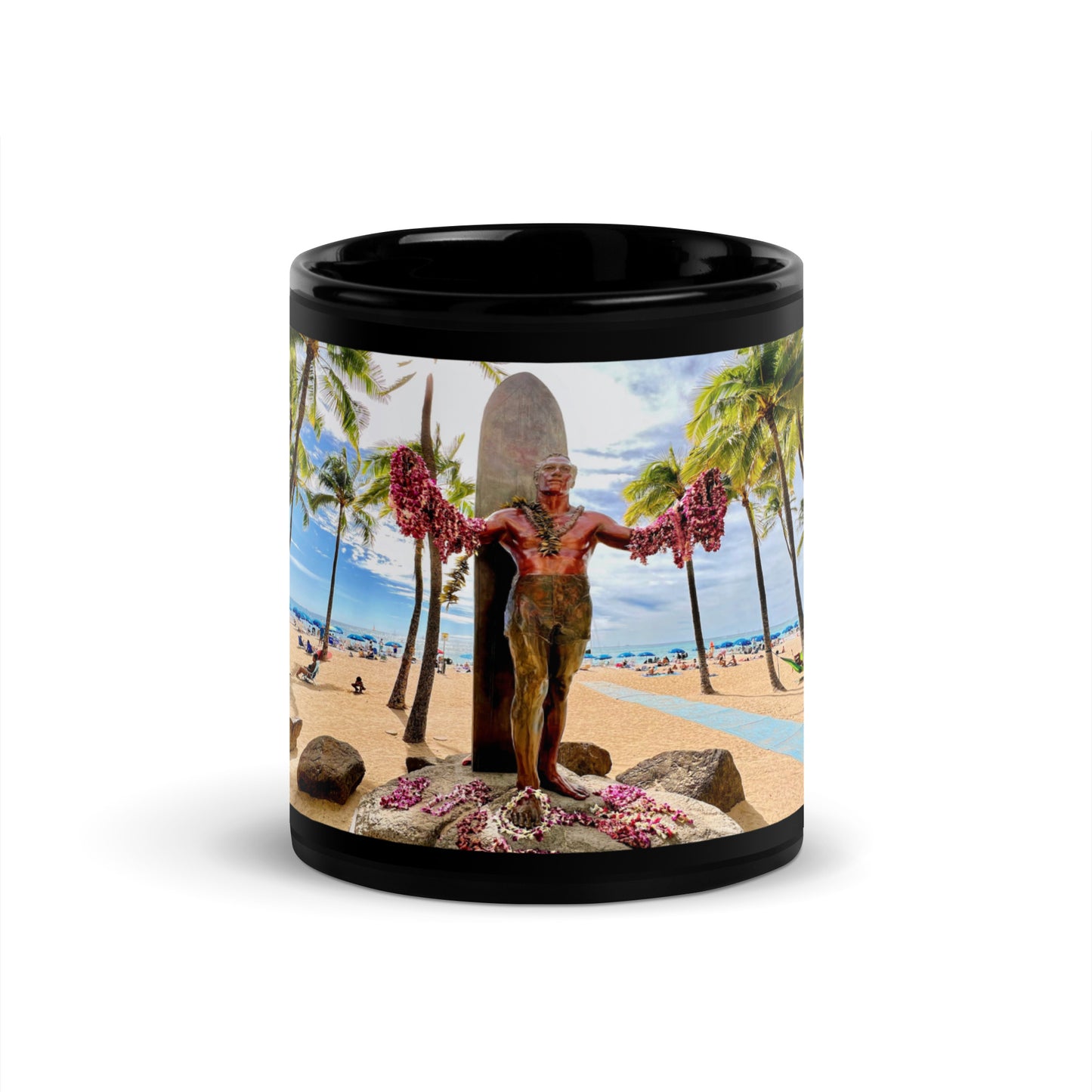 Duke Kahanamoku Statue, Oahu Hawaii - Black Glossy Mug