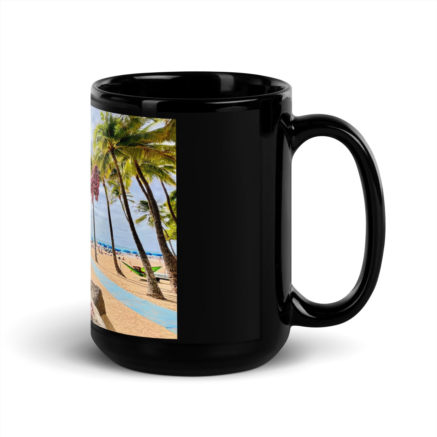 Duke Kahanamoku Statue, Oahu Hawaii - Black Glossy Mug