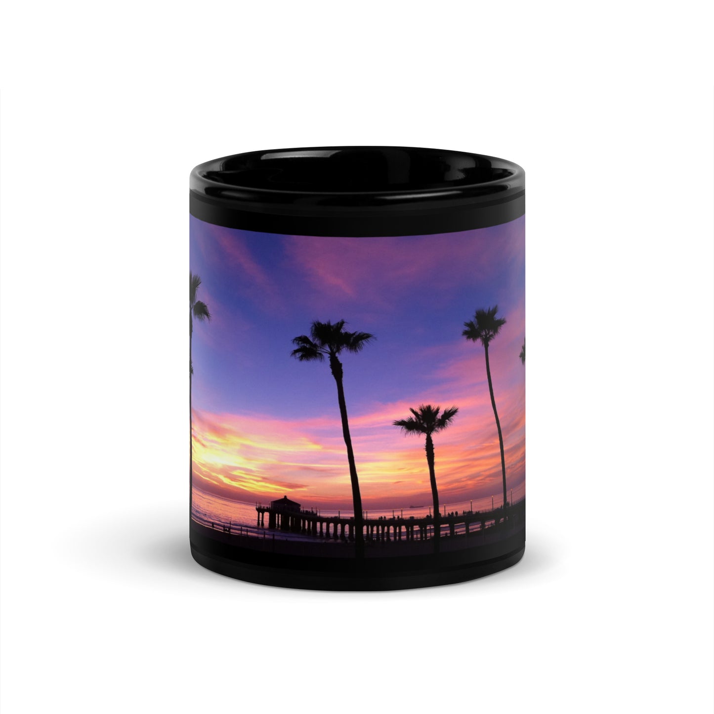 Manhattan Beach Sunset - Black Glossy Mug