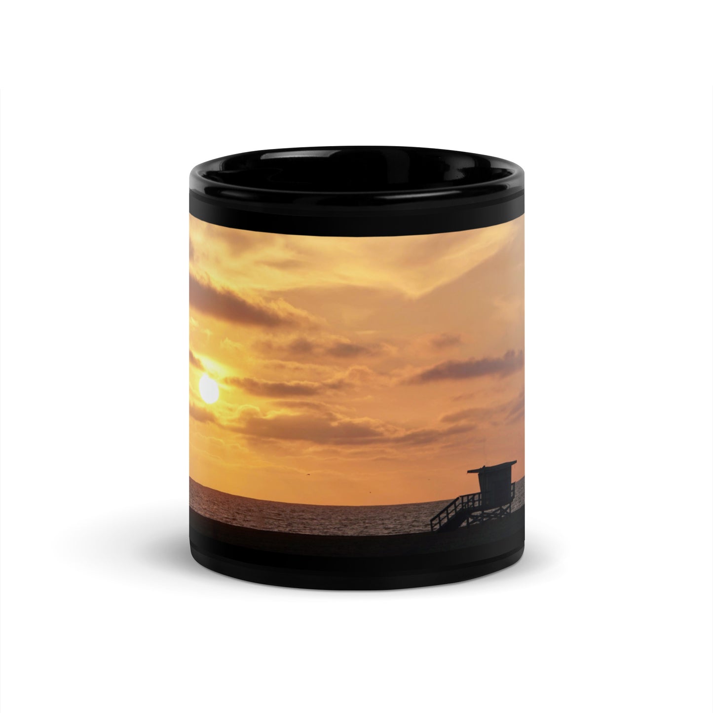 Santa Monica Beach Sunset - Black Glossy Mug