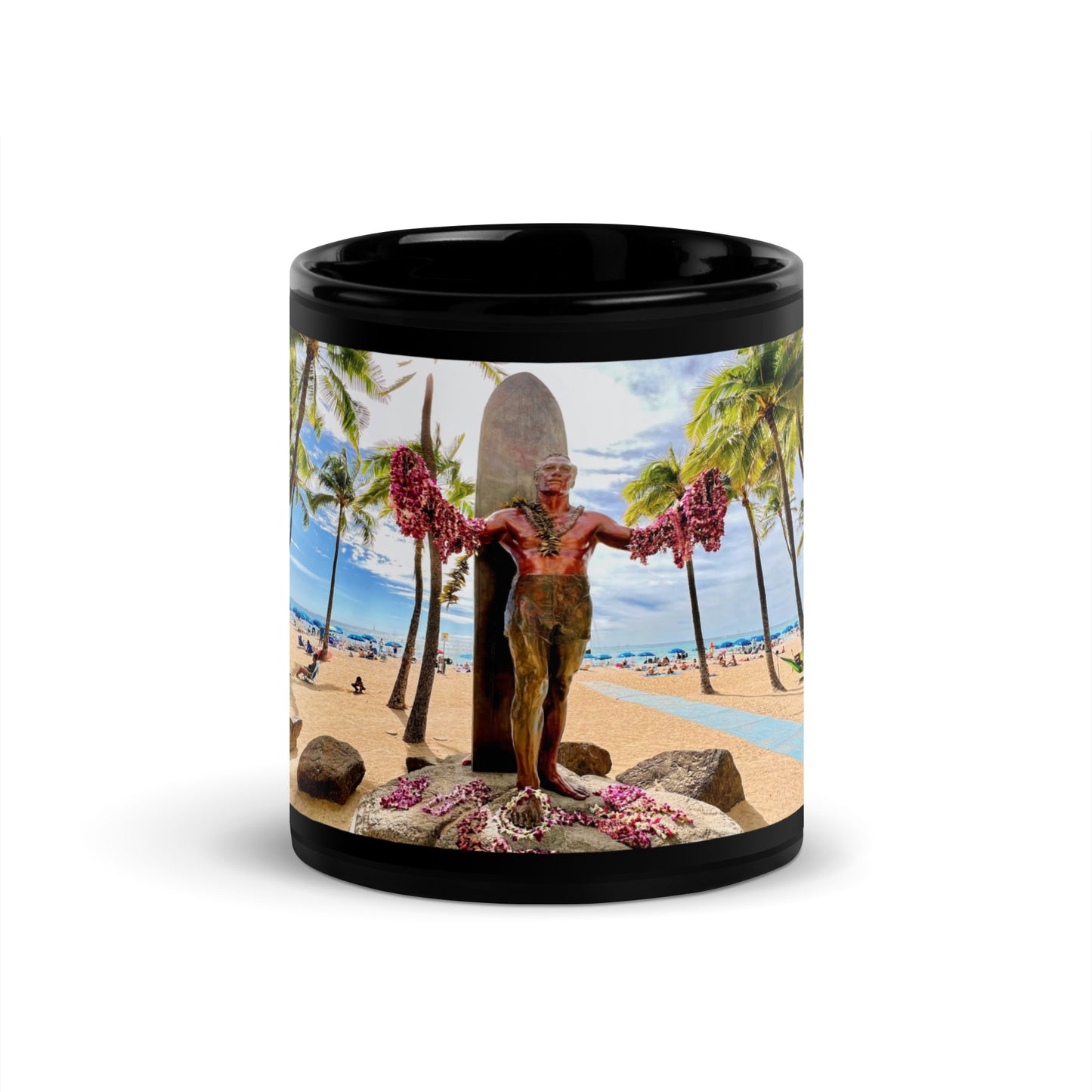 Duke Kahanamoku Statue, Oahu Hawaii  - Black Glossy Mug