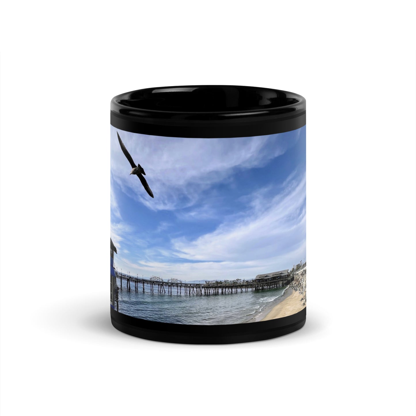 Redondo Beach Pier Fly By - Black Glossy Mug