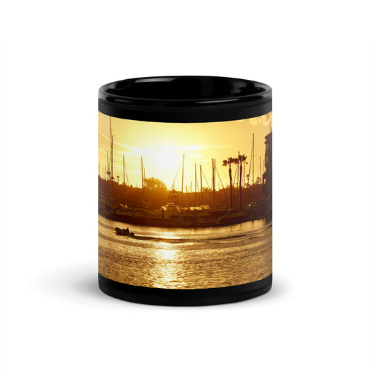 Golden Hour, Marina Del Rey CA - Black Glossy Mug