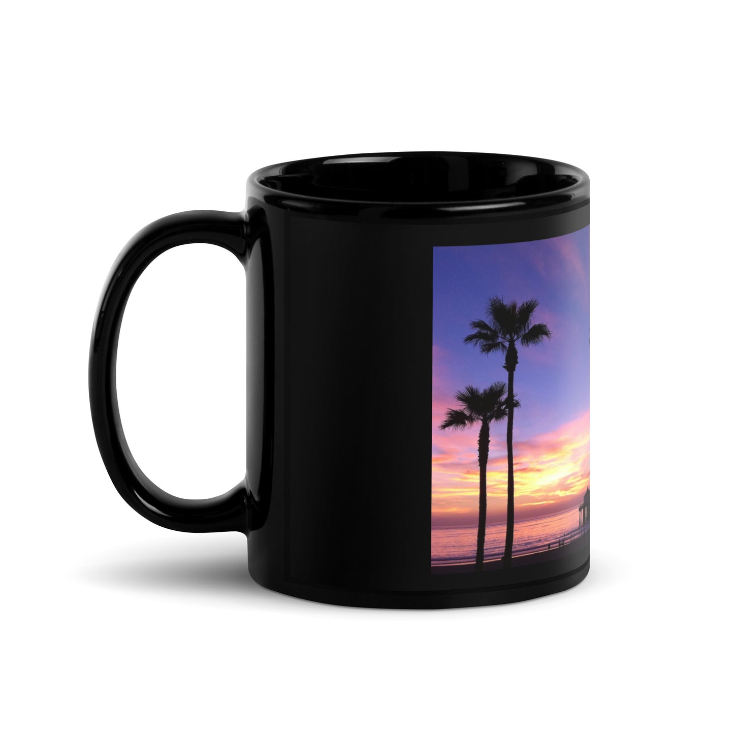 Manhattan Beach Sunset - Black Glossy Mug