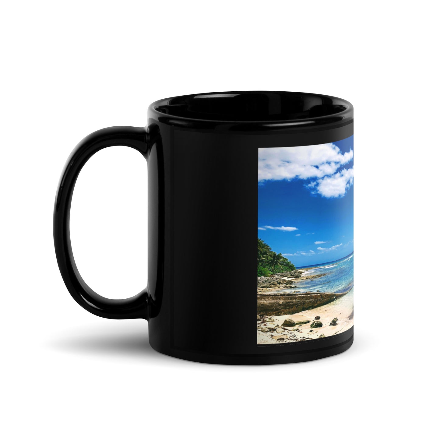 Tropical Waters with Boat - Black Glossy Mug