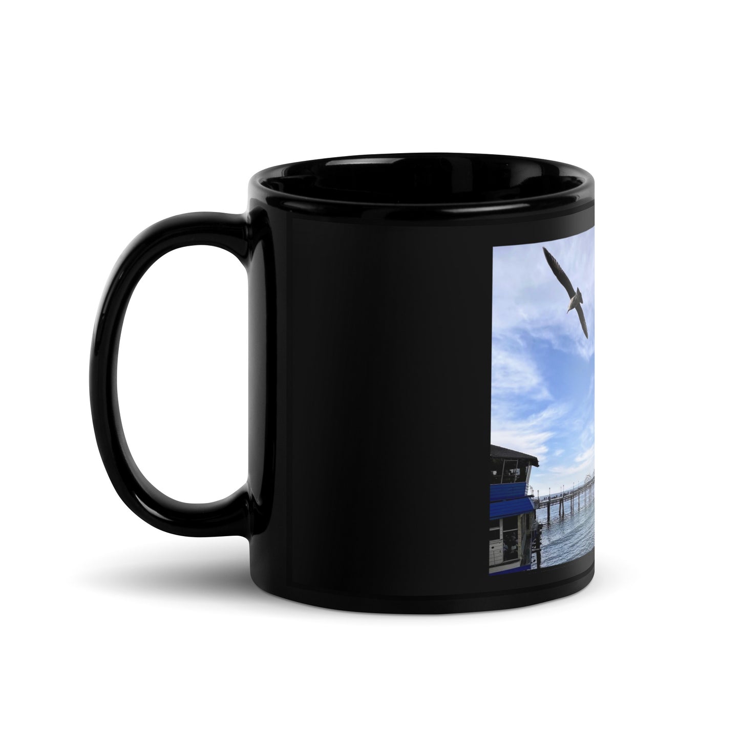 Redondo Beach Pier Fly By - Black Glossy Mug