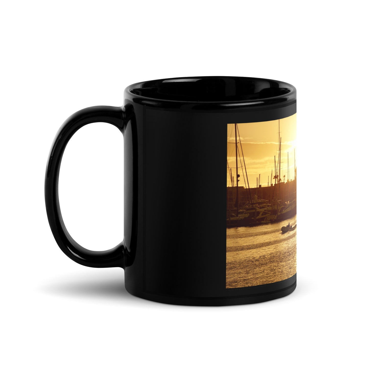 Golden Hour, Marina Del Rey CA - Black Glossy Mug