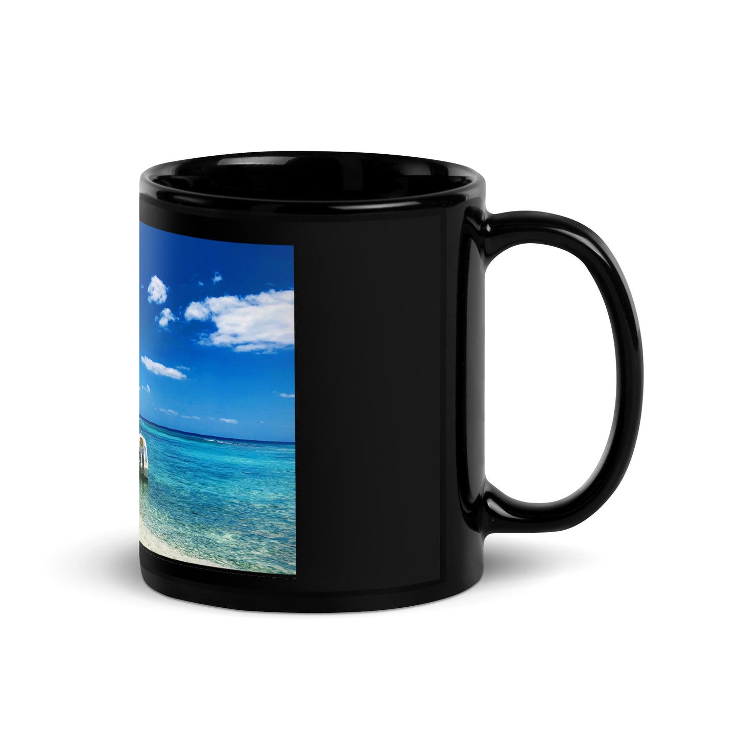 Tropical Waters with Boat - Black Glossy Mug