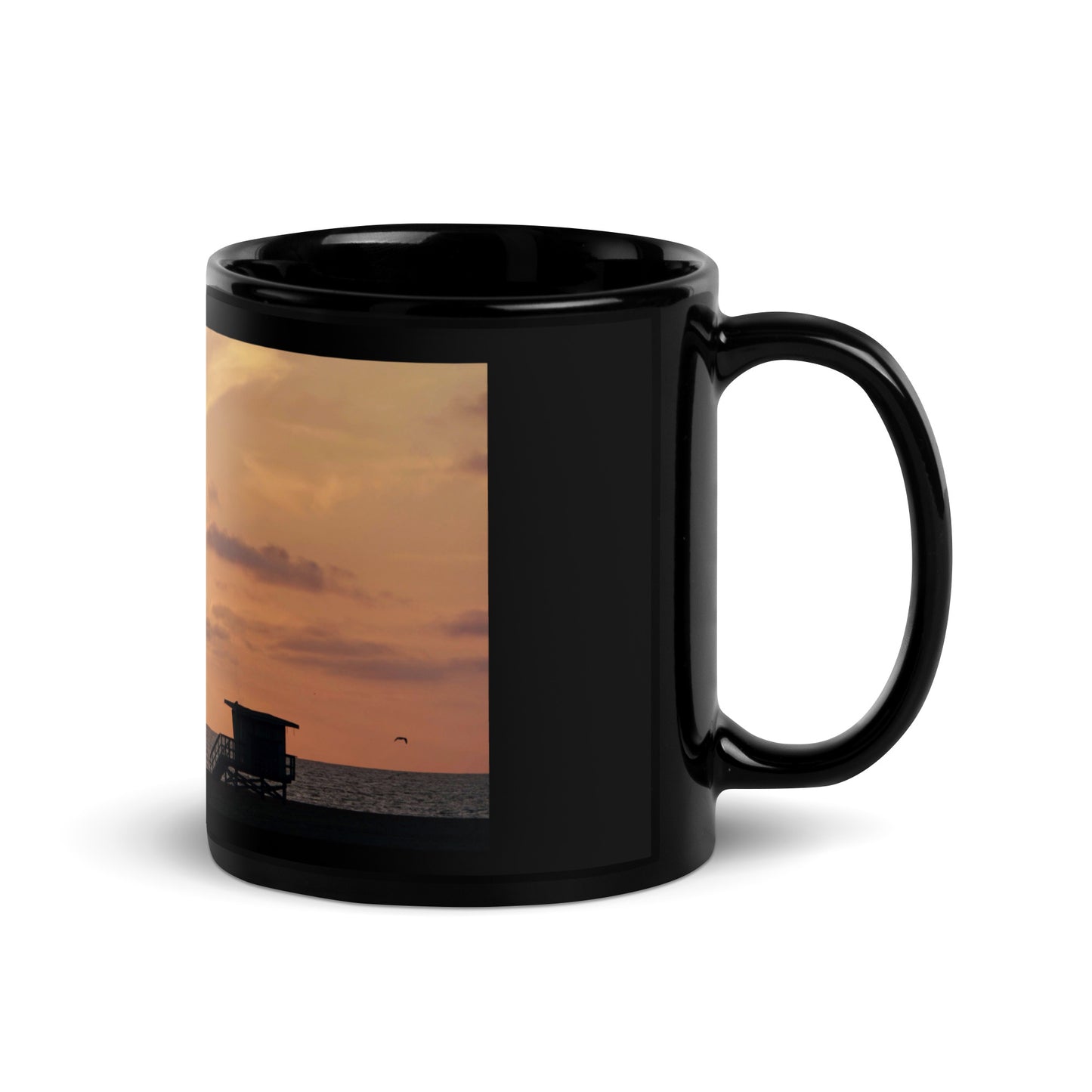 Santa Monica Beach Sunset - Black Glossy Mug