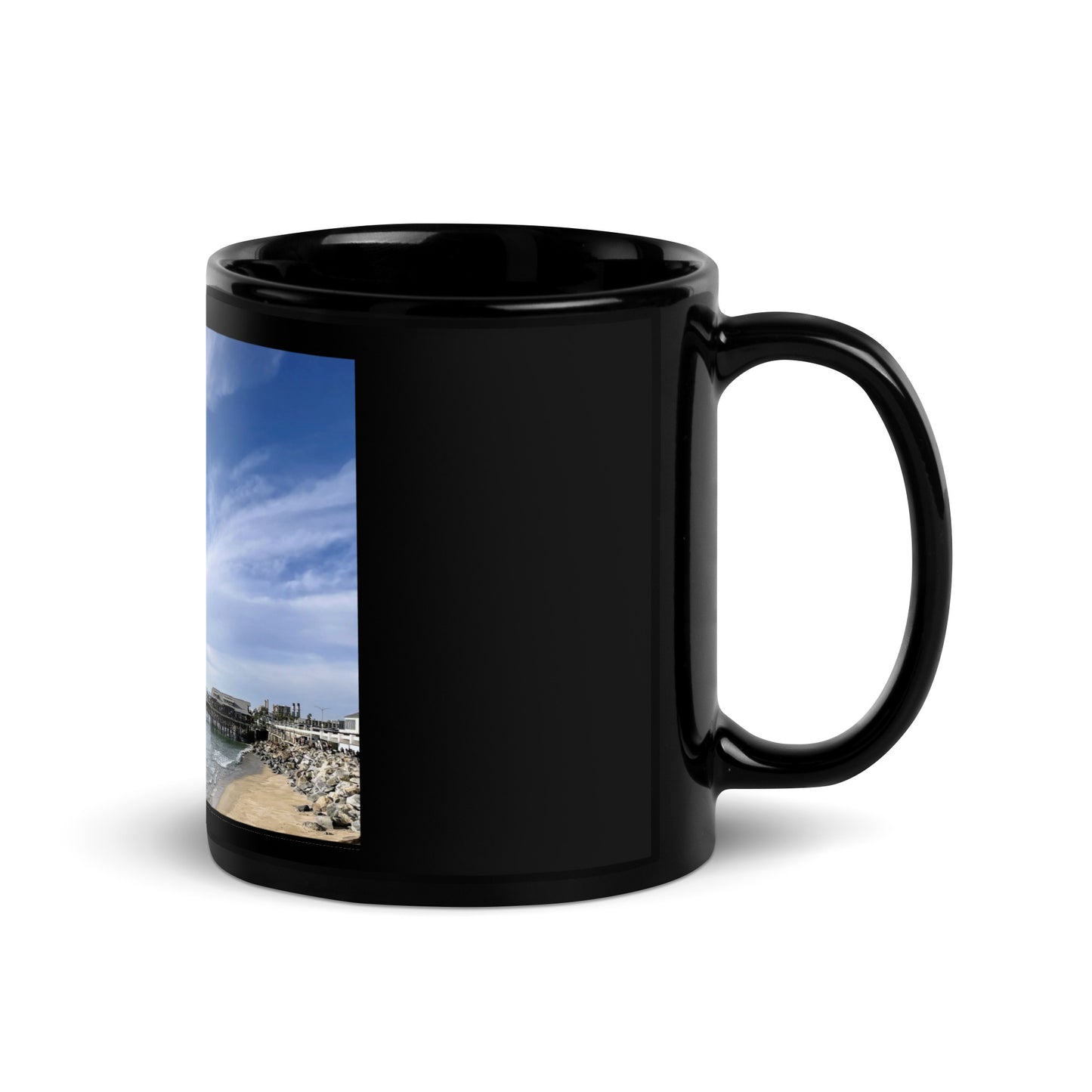 Redondo Beach Pier Fly By - Black Glossy Mug