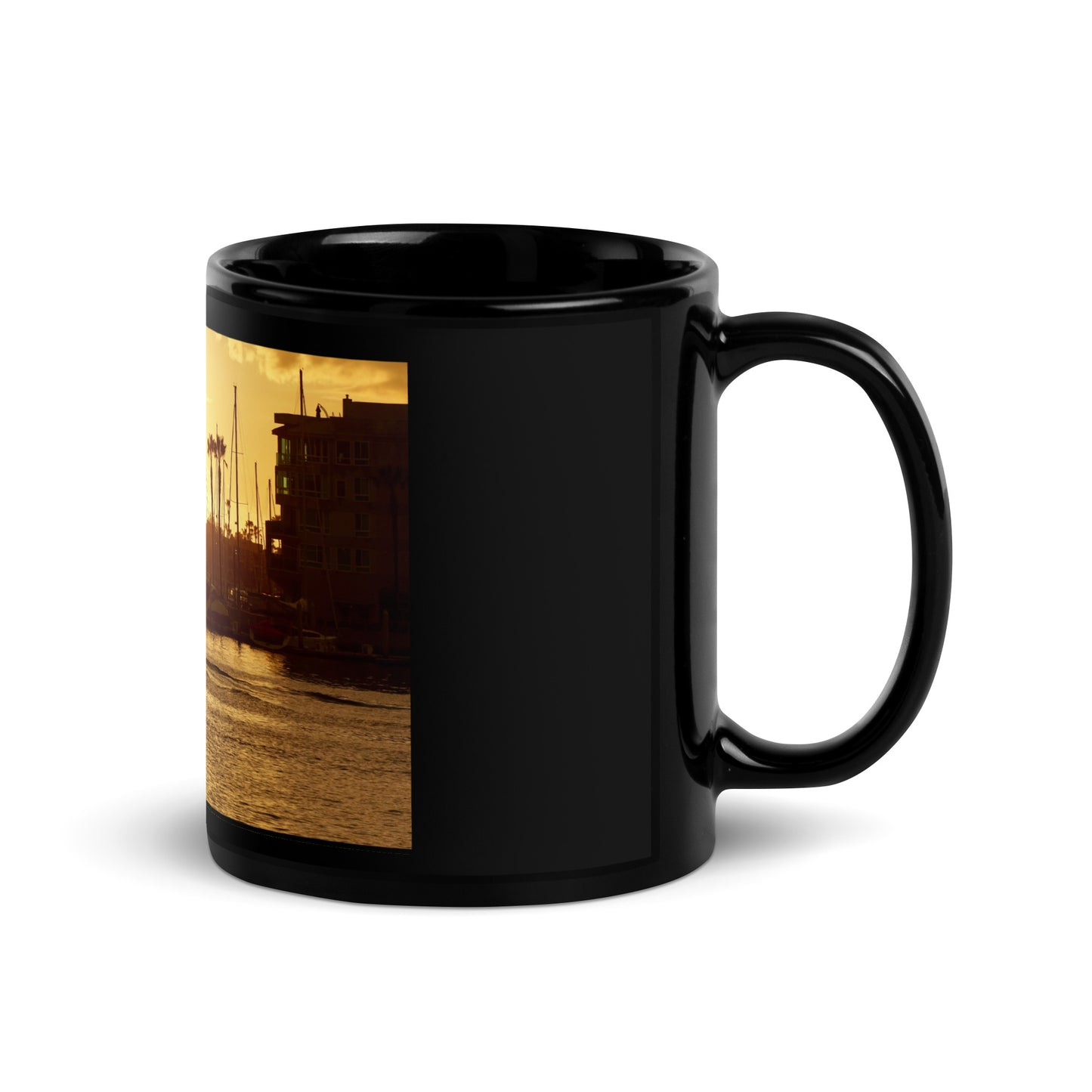 Golden Hour, Marina Del Rey CA - Black Glossy Mug