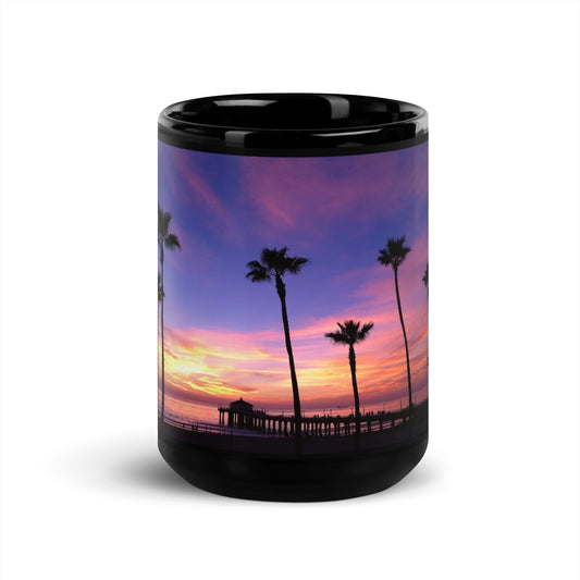 Manhattan Beach Sunset - Black Glossy Mug