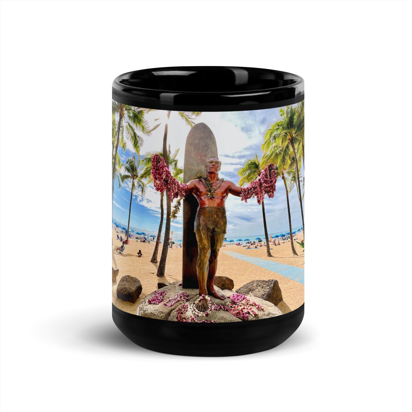 Duke Kahanamoku Statue, Oahu Hawaii  - Black Glossy Mug