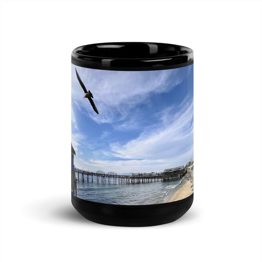 Redondo Beach Pier Fly By - Black Glossy Mug