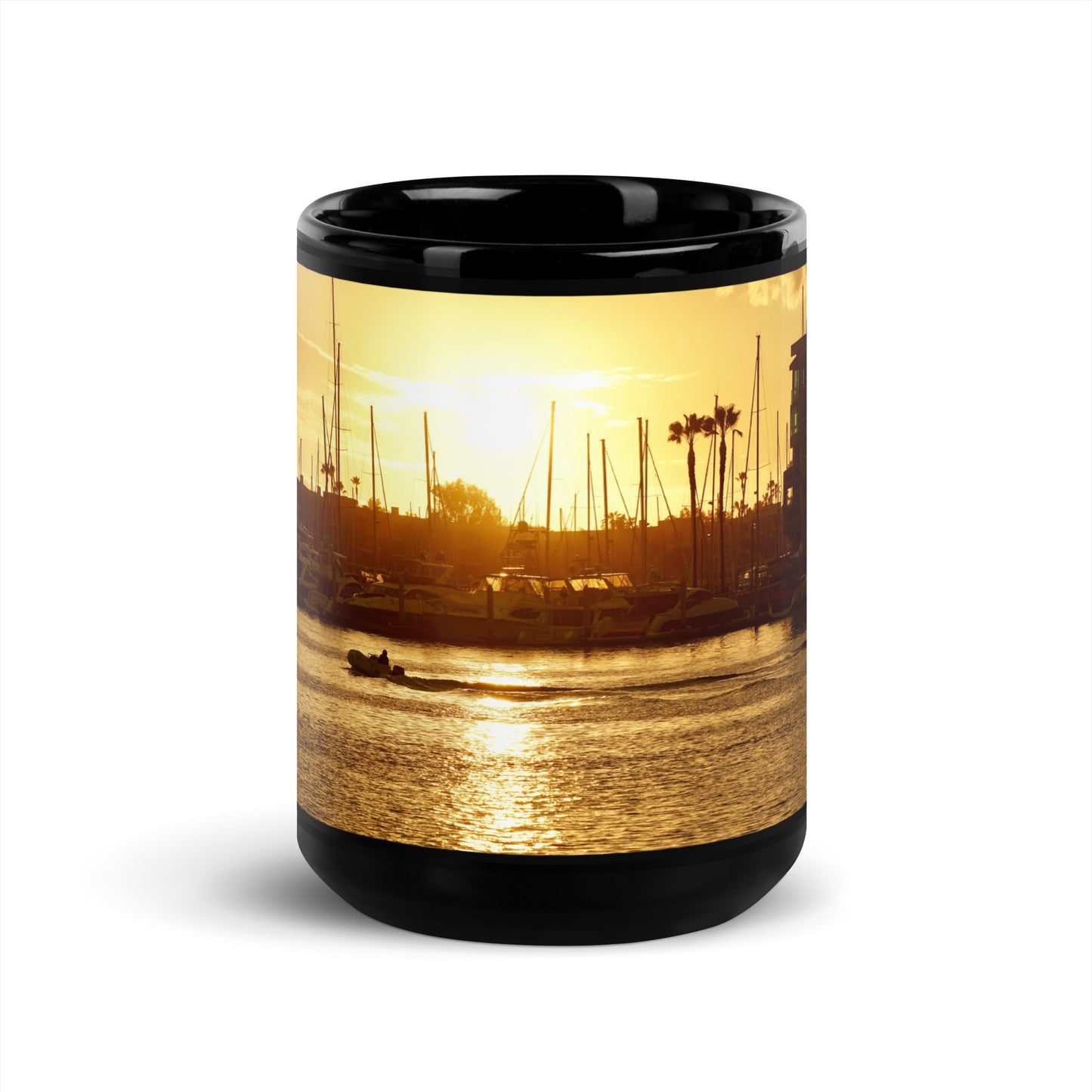 Golden Hour, Marina Del Rey CA - Black Glossy Mug