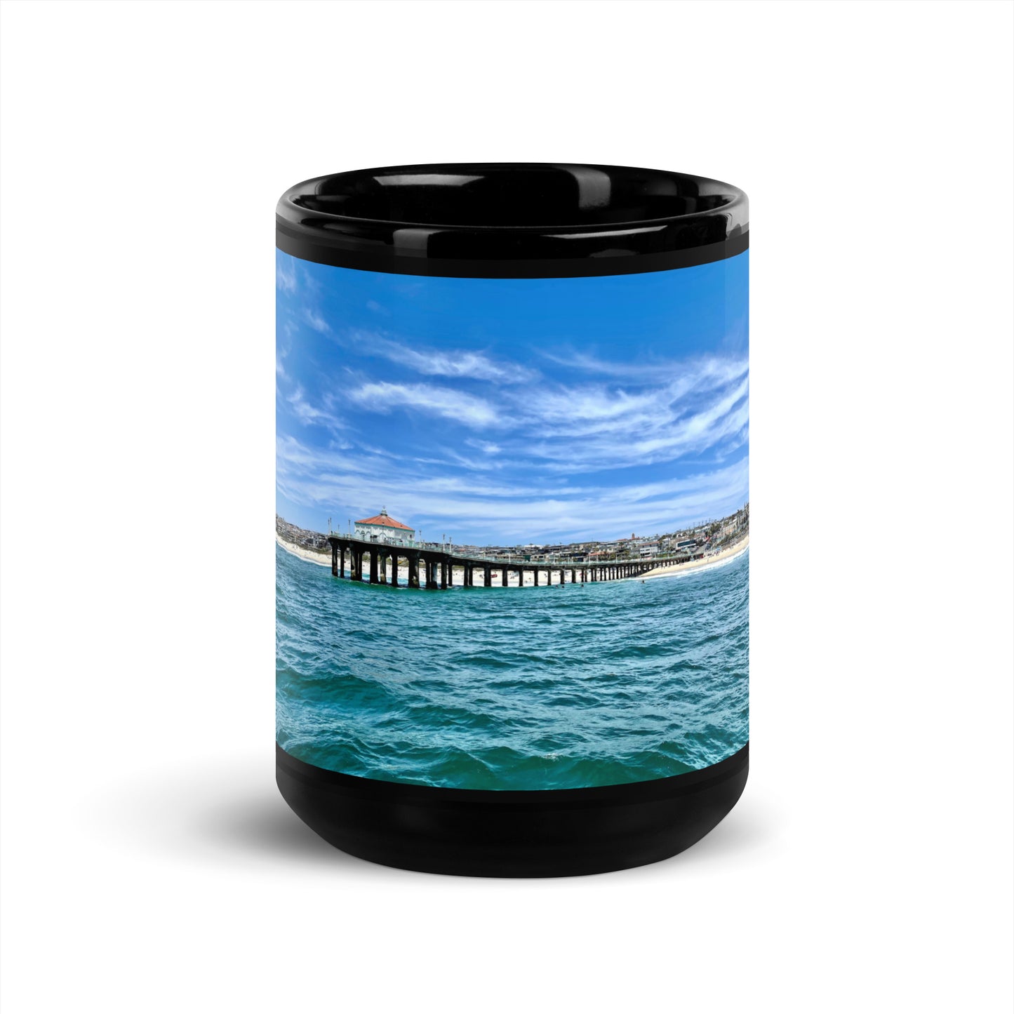 Manhattan Beach Pier - Black Glossy Mug