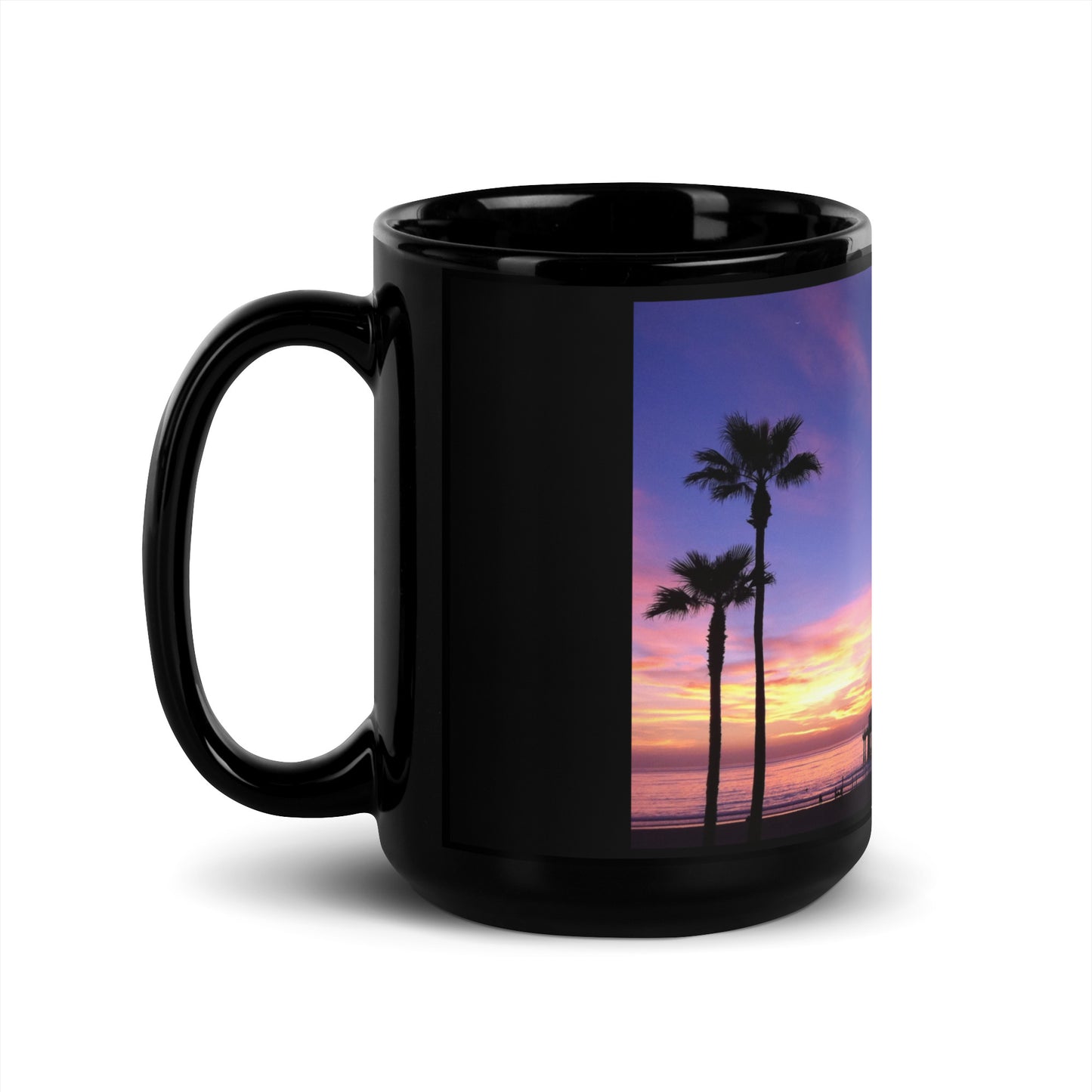 Manhattan Beach Sunset - Black Glossy Mug