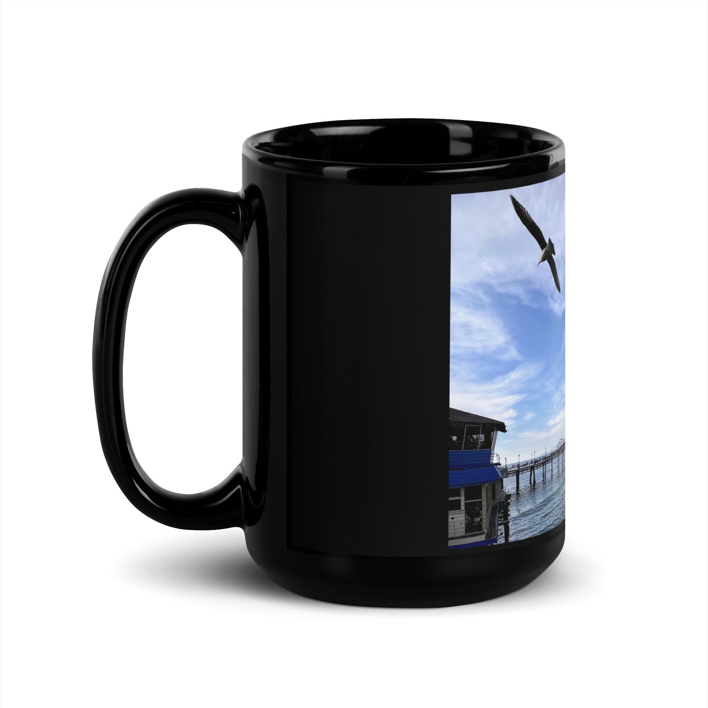 Redondo Beach Pier Fly By - Black Glossy Mug