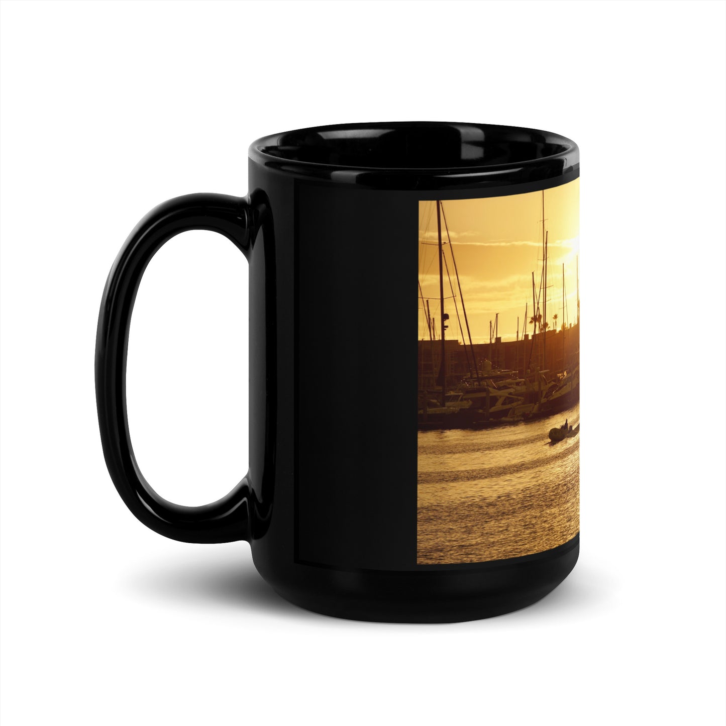 Golden Hour, Marina Del Rey CA - Black Glossy Mug