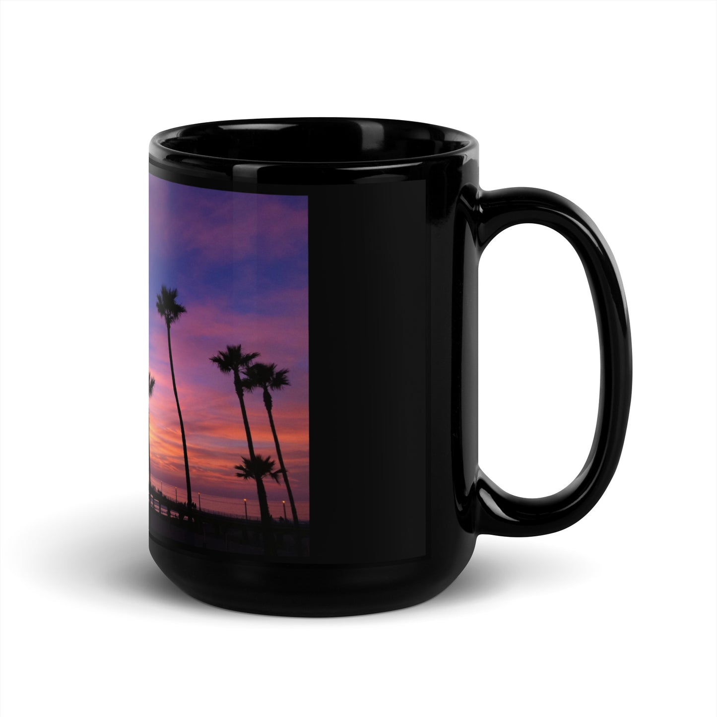 Manhattan Beach Sunset - Black Glossy Mug