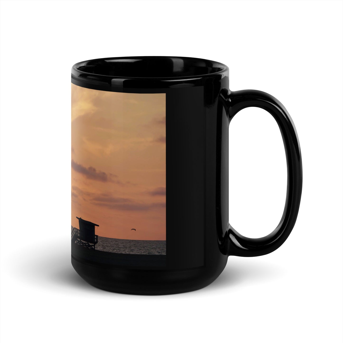 Santa Monica Beach Sunset - Black Glossy Mug