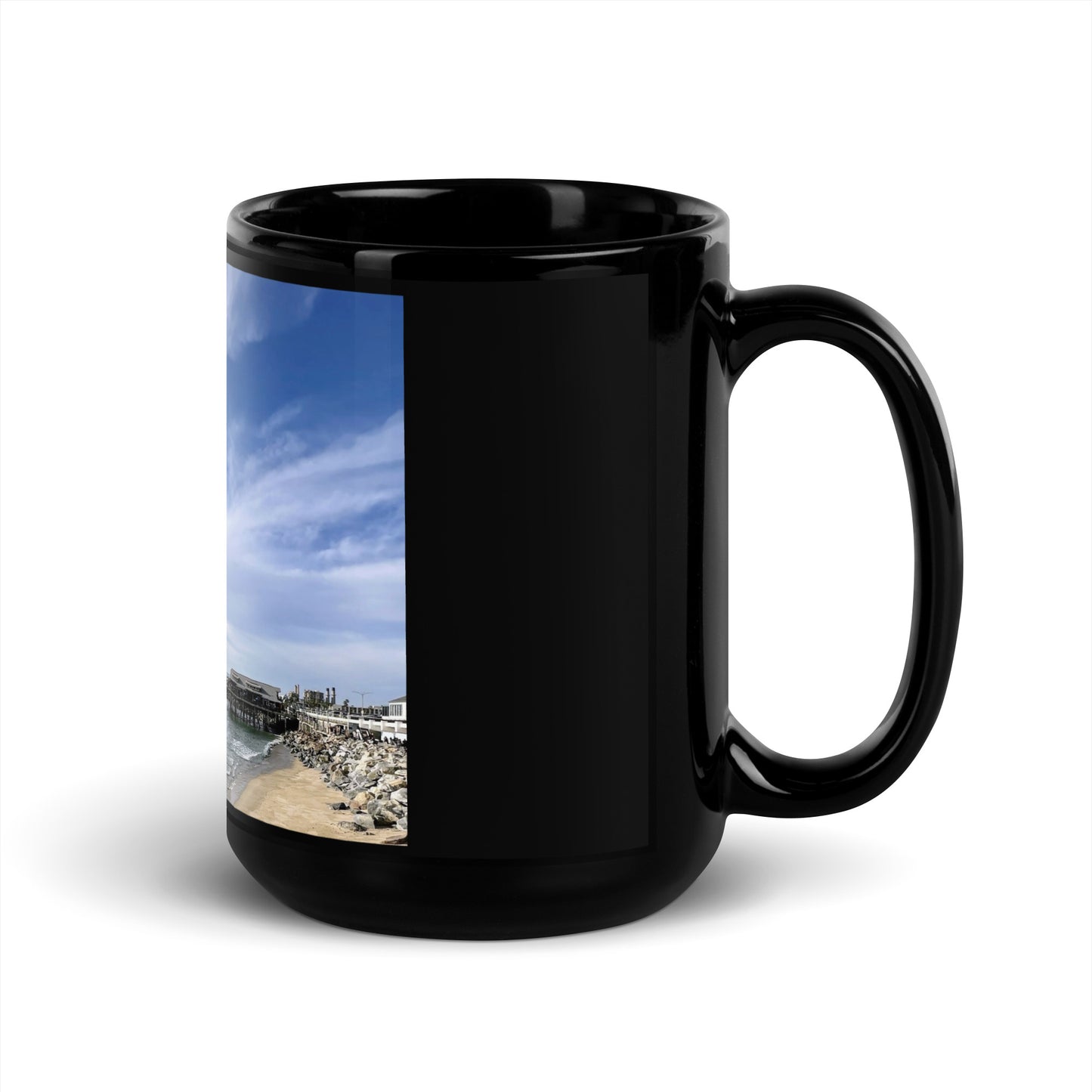 Redondo Beach Pier Fly By - Black Glossy Mug