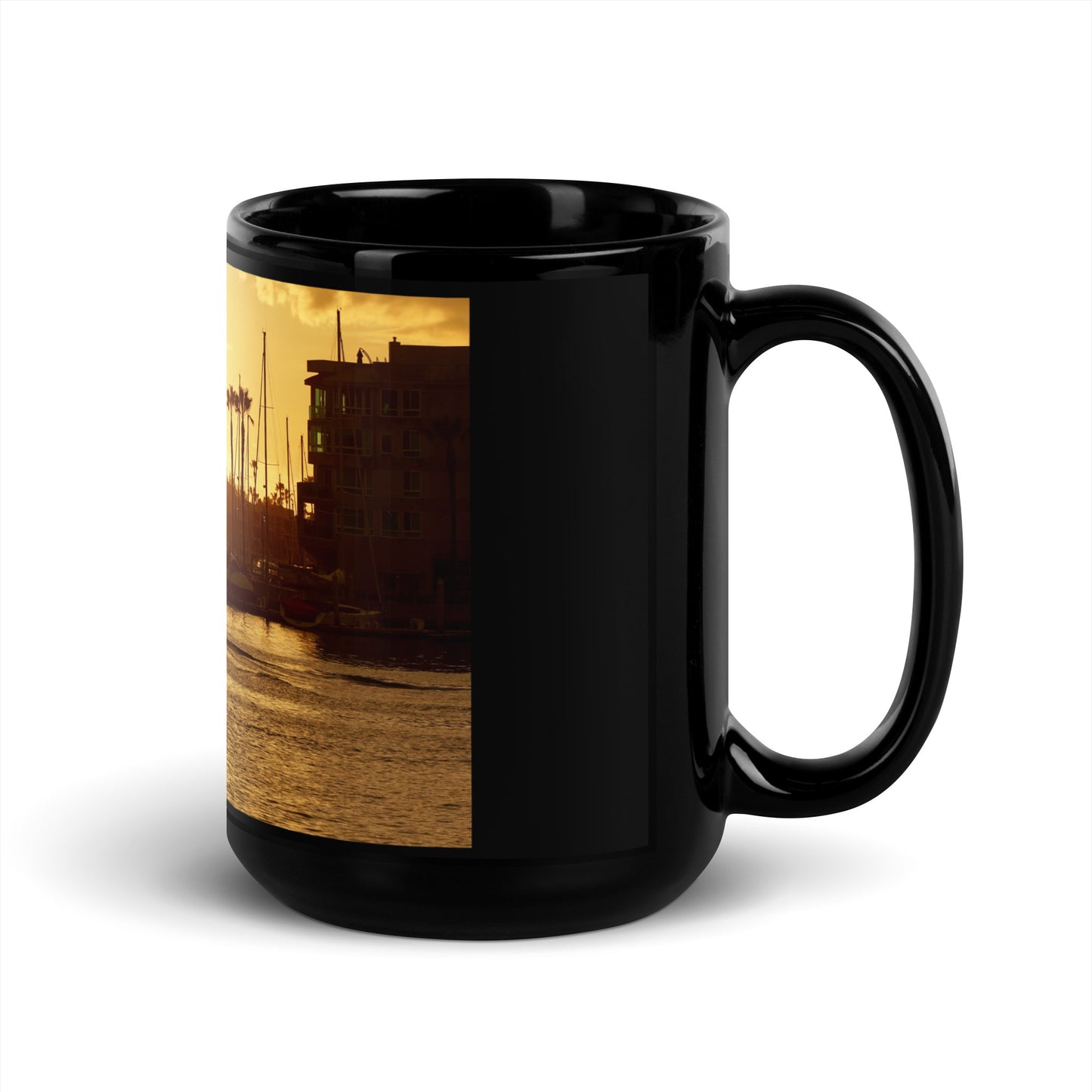 Golden Hour, Marina Del Rey CA - Black Glossy Mug