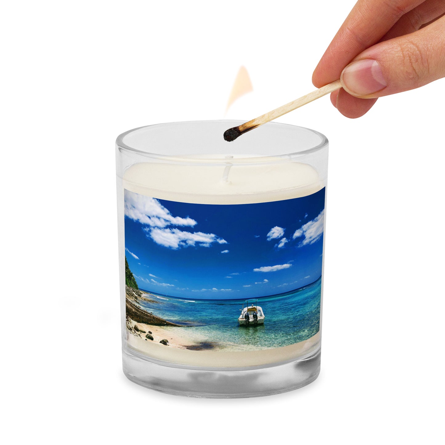 Tropical Waters with Boat - Glass jar soy wax candle