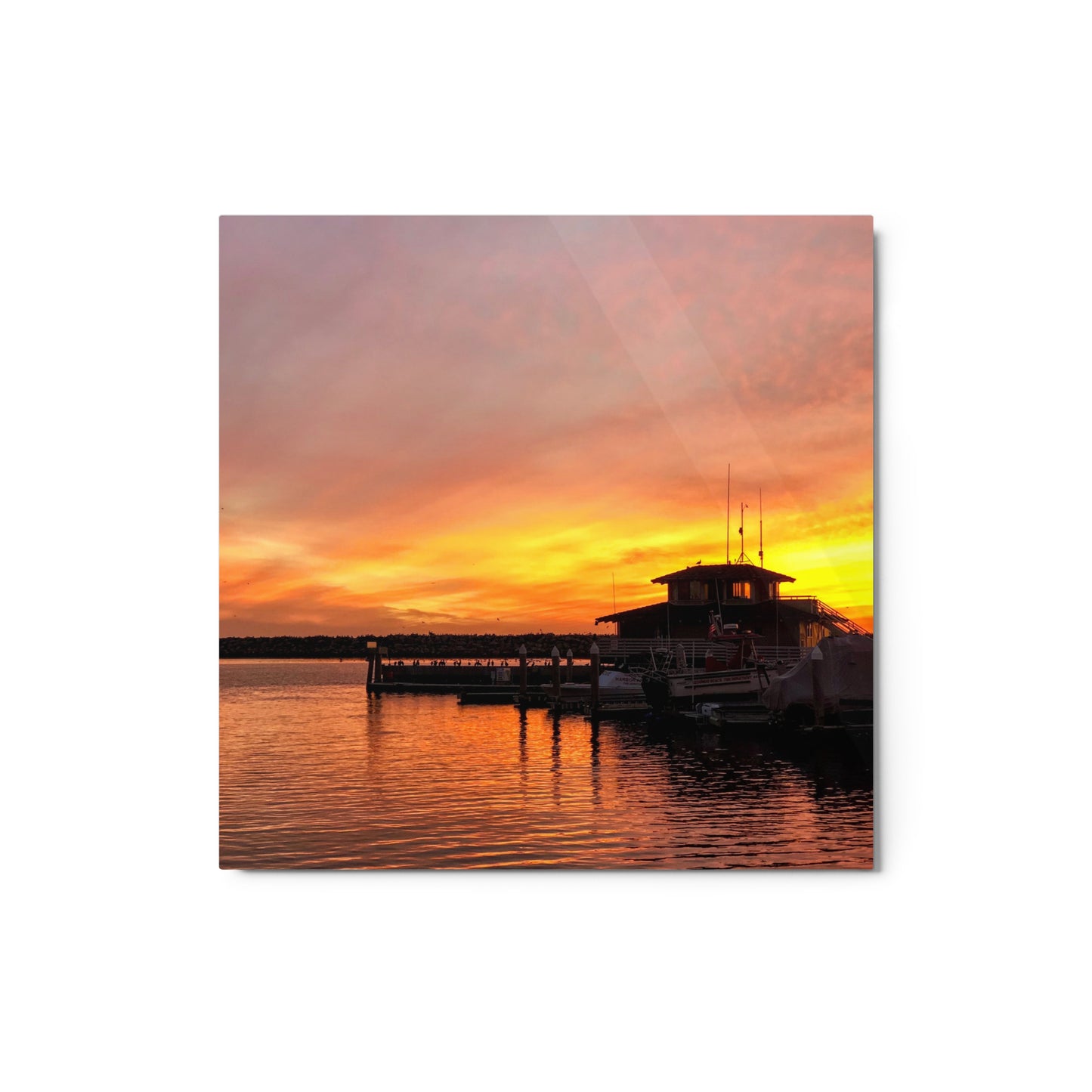 Redondo Beach Harbor Sunset - Metal print